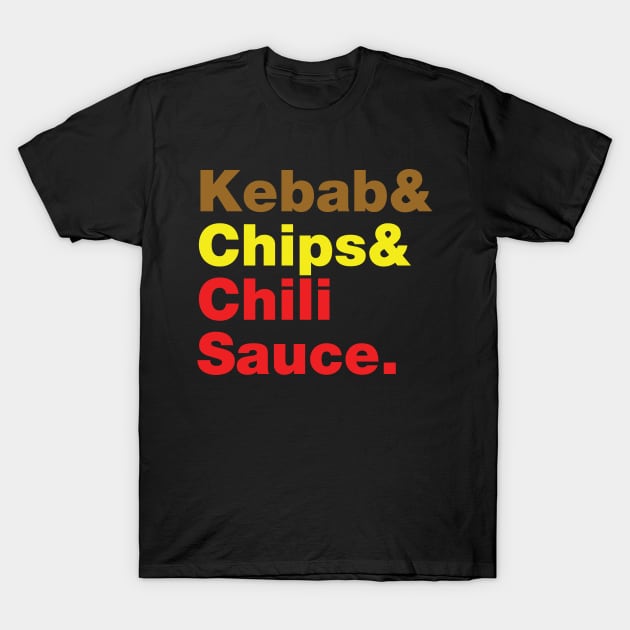 Kebab & Chips & Chili Sauce. T-Shirt by tinybiscuits